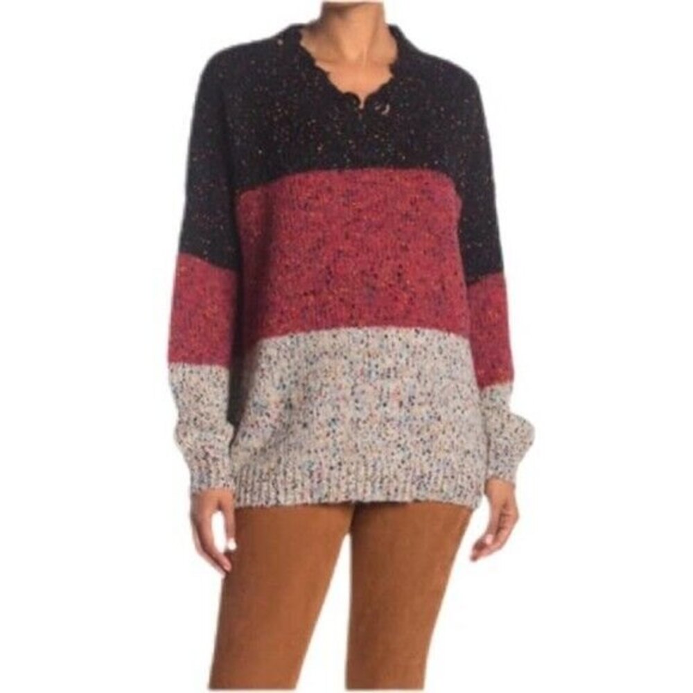 Boundless North Colorblock Speckled Sweater Womens S Balloon Sleeve $119 NWT